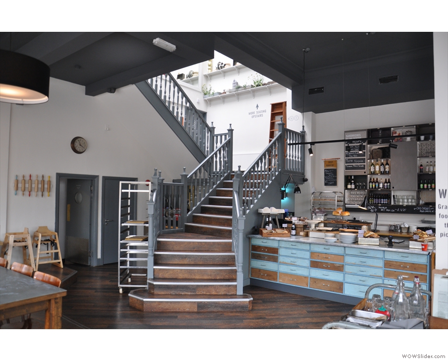 The counter, plus this magnificent staircase, dominates the rest of this side of Bakesmiths.