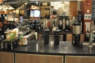 The bulk of the counter is to the left of the till, newly-installed Marco SP9s in the centre.