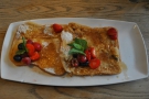 ... along with brunch: some amazingly light French Toast, topped with fruit.