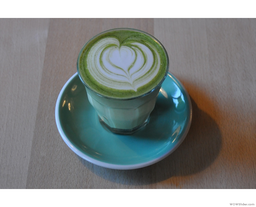 I'll leave you with this: a matcha latte. Pretty latte art, but far too green in my opinion!