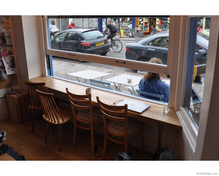 ... and this four-person window-bar. You can also sit outside if you like.