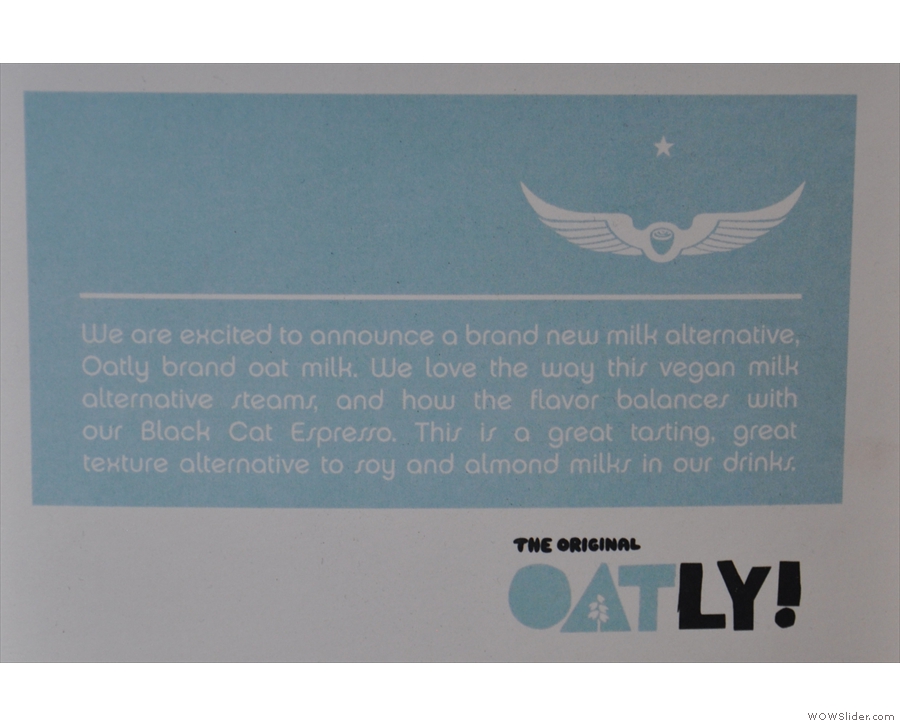 Intelligentsia has also started using Oatly oat-milk as a non-dairy alternative.