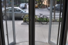The revolving door from the inside. There's also a conventional door to the left.