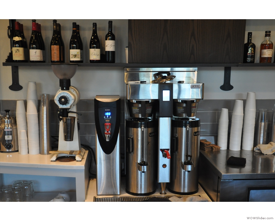 At the counter's other end, beyond the Slayers, is the bulk-brew set-up with its own EK-43.