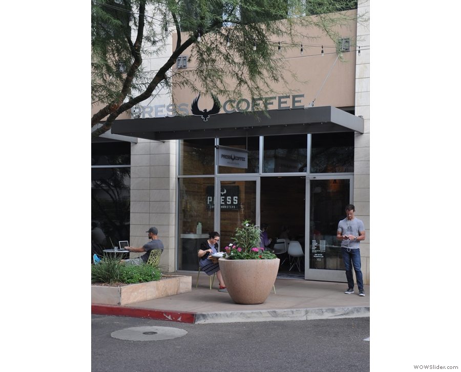 Press Coffee Roasters, in the Scottsdale Quarter, as seen approaching from the east...