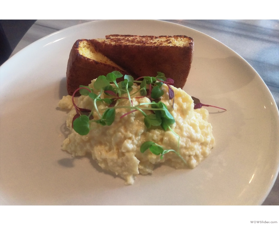 On my first visit, I had the scrambled eggs with griddled homemade cornbread...