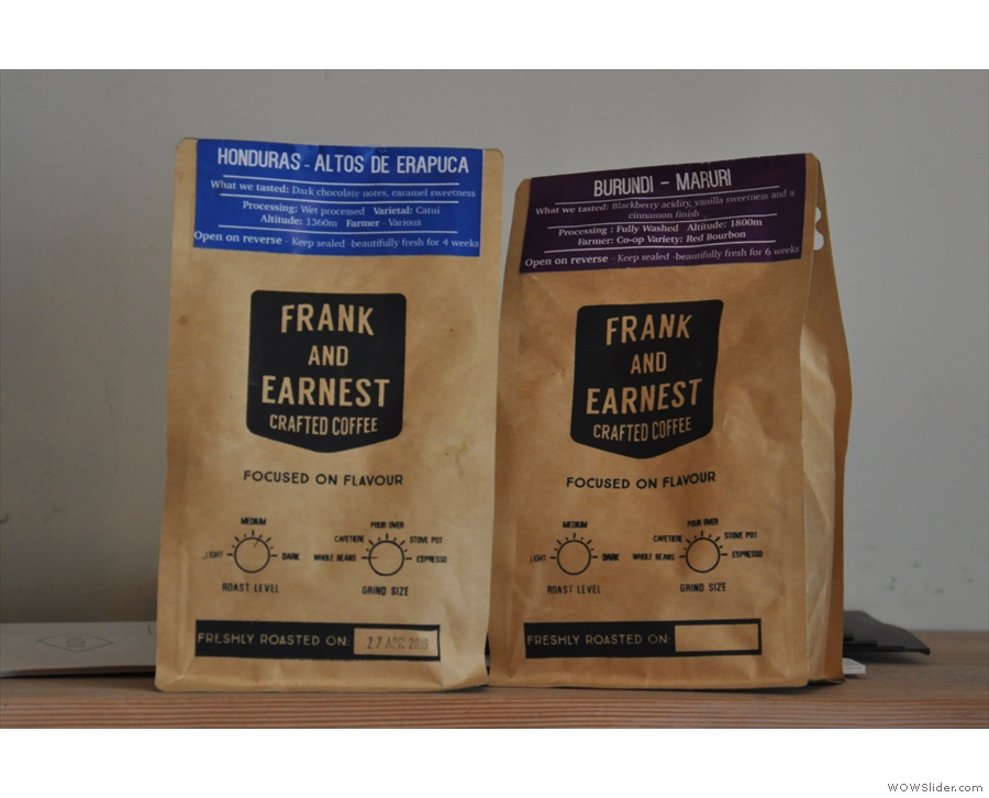 All the coffee is from local roasters, Frank and Earnest. Espresso, left, pour-over right.