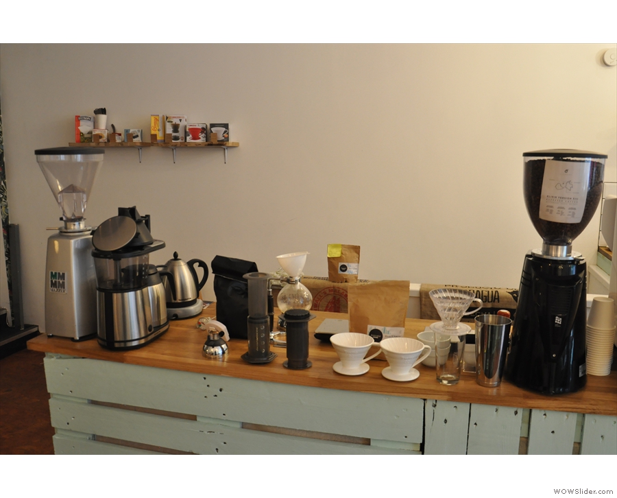 To the left of the espresso machine is the filter area, with lots of pour-over options...