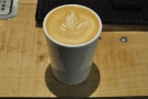 My flat white in close up. Gareth, by the way, says he 'can't do latte art...'. Hmmmm....