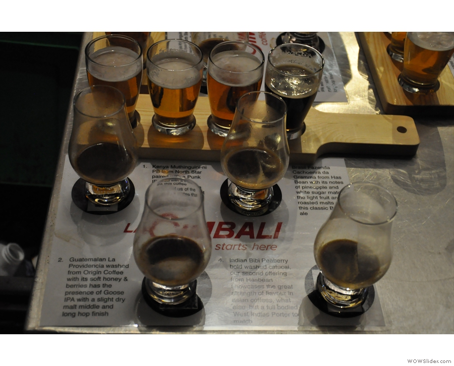 Here's a sampling in full flow: four coffees, each paired with a specific beer.