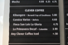 The coffee menu