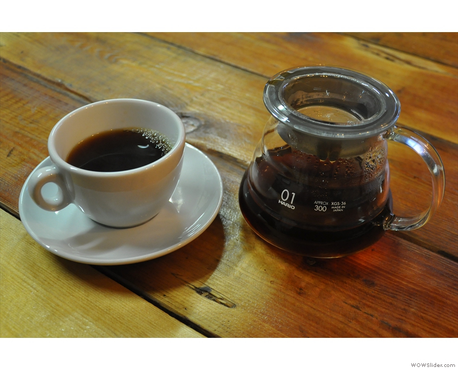 ... Ethiopian Kaffa Forest Estate thorough the V60, served in a carafe, with a cup on the side.