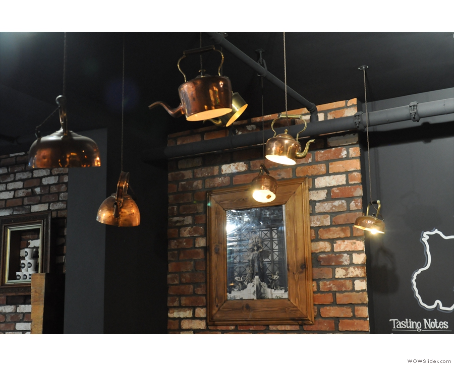 January: copper kettles as light-shades, anyone? Uncommon Ground, Cardiff.