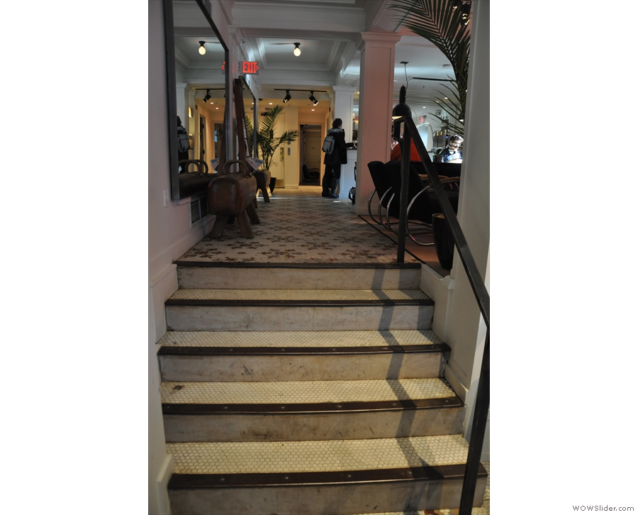 If you go in through the hotel's main entrance, you need to head up these stairs...