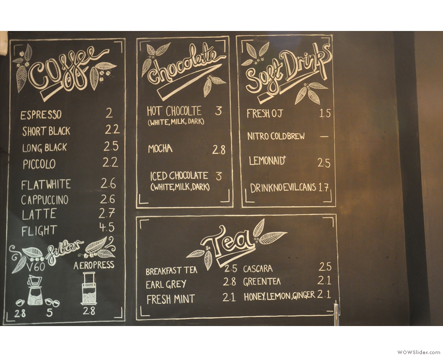 The menu is chalked up on the wall. Illustrations by the talented Florence.