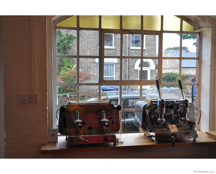 Other neat features include these two old espresso machines in the window sill.
