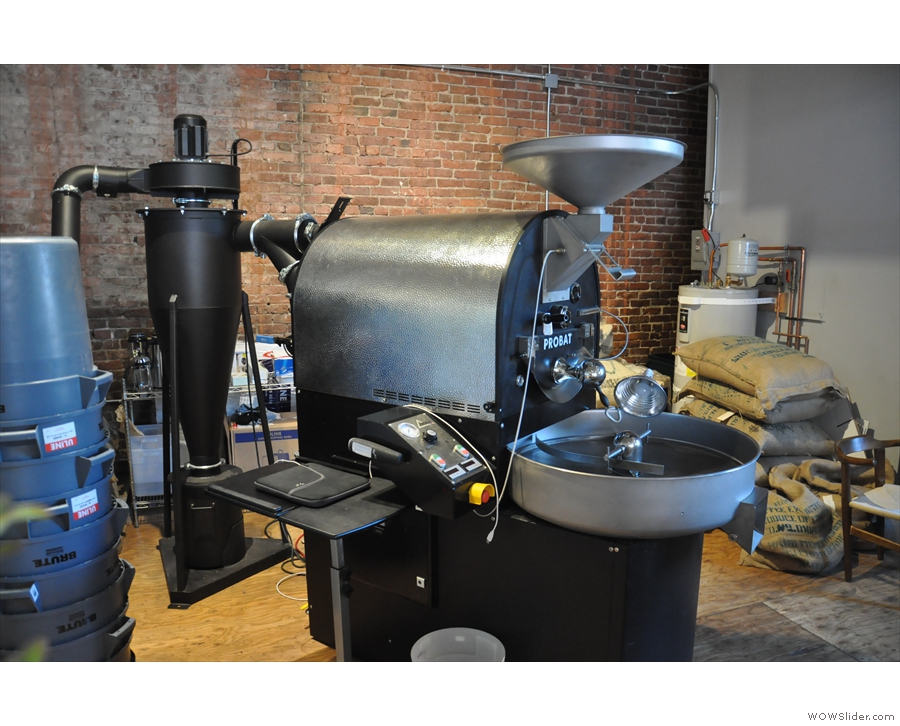 Roasting in the back of the coffee shop in Seattle, it's Elm Coffee Roasters.