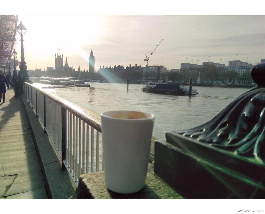 I take my reusable cups to all the best places: here's Therma Cups looking at Big Ben.