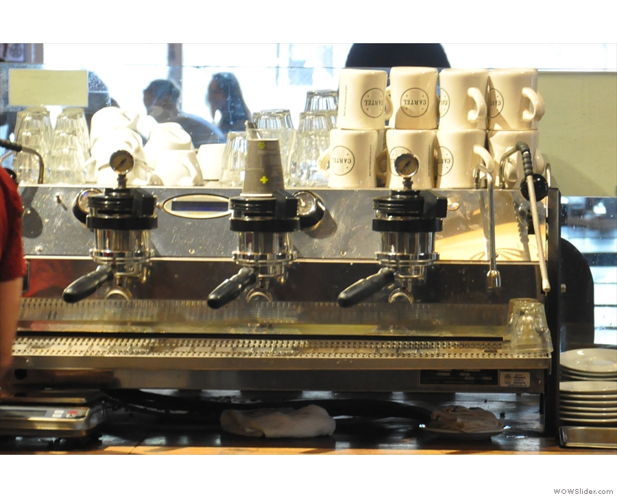 The business end of the La Marzocco Strada which occupies the front of the counter.