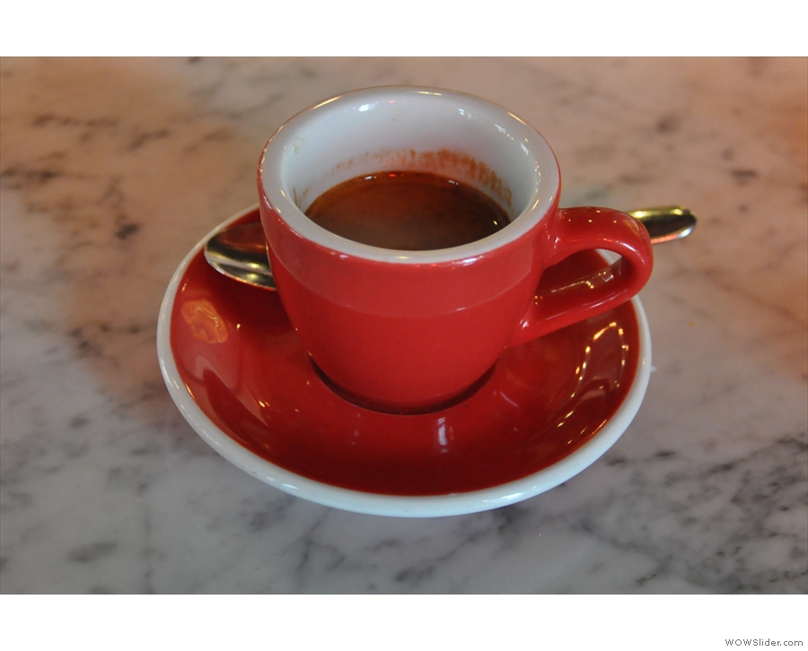 My (single-origin) espresso in a classic red cup...