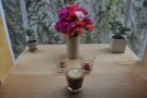 My coffee, the Buzz Middle School Espresso in a cappuccino. The flowers are a nice touch.