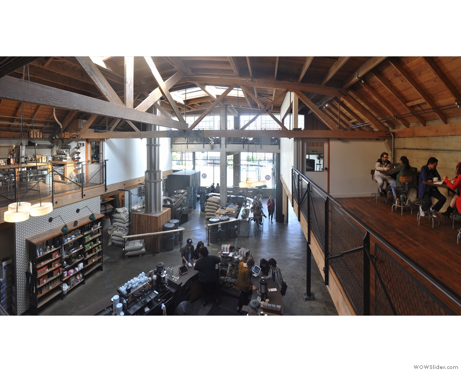 The view from the mezzanine is amazing, looking out over the counter and roastery.