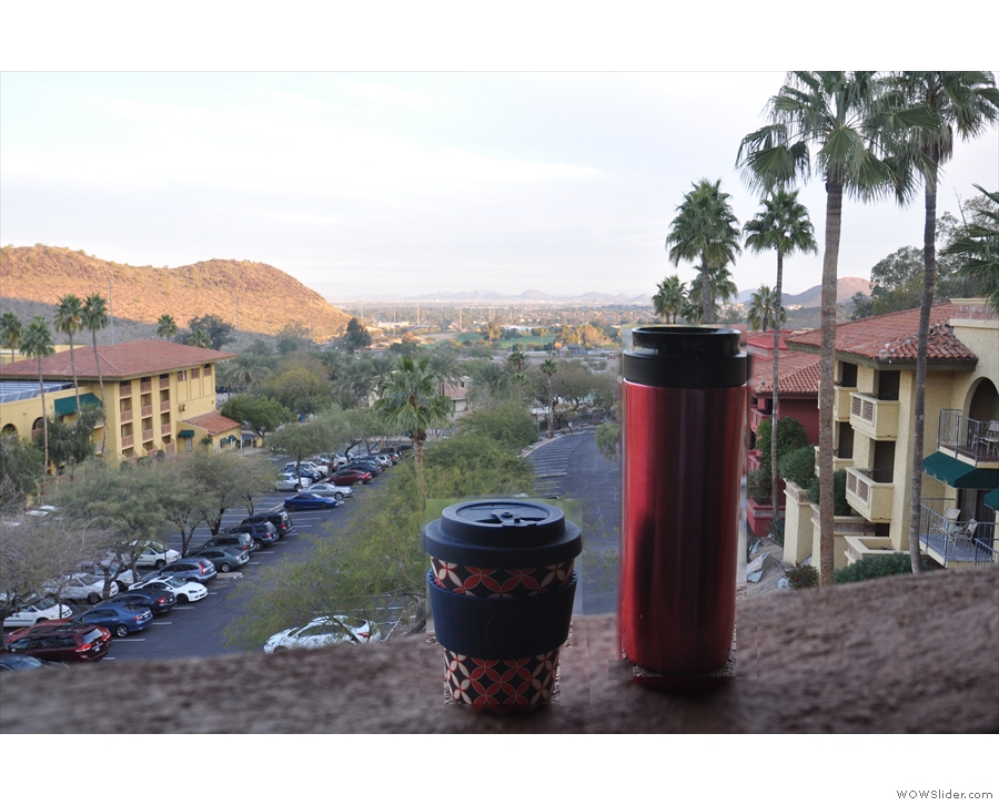 I began each day on the balcony. Here my Travel Press & eCoffee Cup enjoy the view.