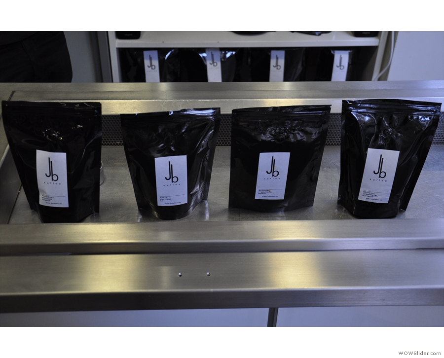 The massed ranks of JB Kaffee beans, all of which can be had through the Aeropress.