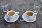 While I was there, I had an espresso tasting flight: one each of the East & West Coast blends.