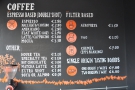 The coffee menu, meanwhile, is on the right-hand side. The tasting boards caught my eye.
