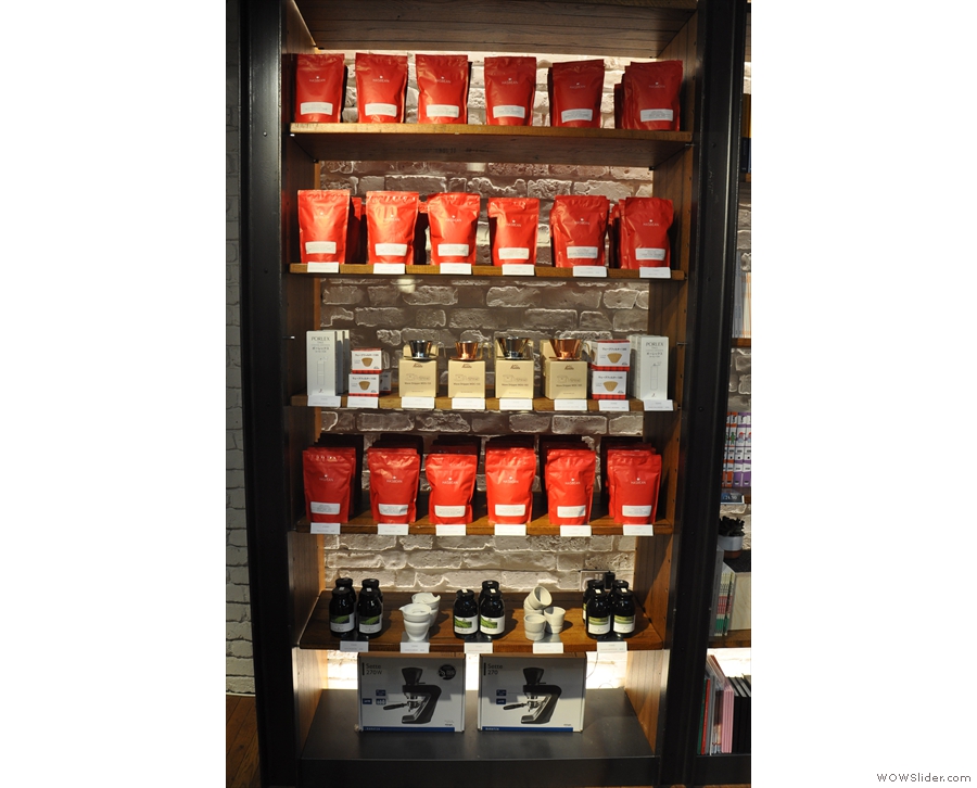 The retail shelves are stacked with coffee from Has Bean, plus a few other bits and pieces...