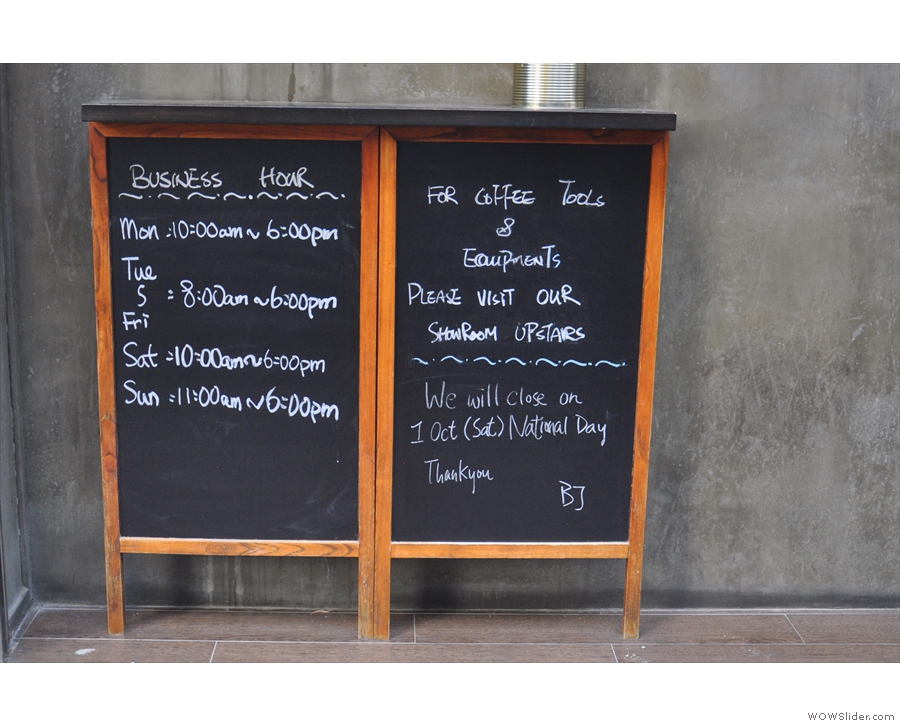 Barista Jam goes for the informative rather than the humourous A-board.