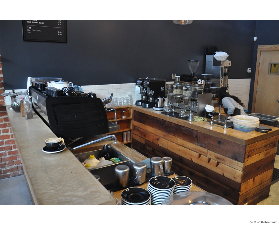 Talking of the counter; here it is, espresso machine to the fore, tea/filter coffee to the rear.
