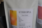 One of the bags of single-origin coffee, an Ethiopean Nano Challa.