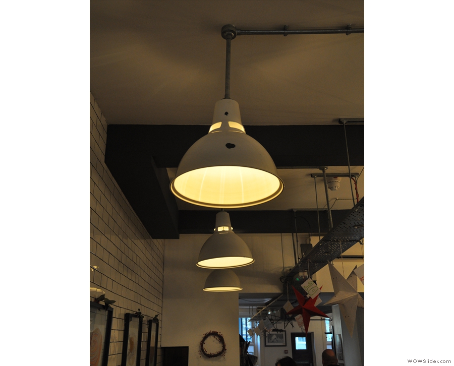 Baltzersens is blessed with many lights such as these hanging over the tables on the left...