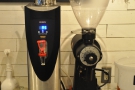 ... while on the right is the EK-43 and boiler for the pour-over...