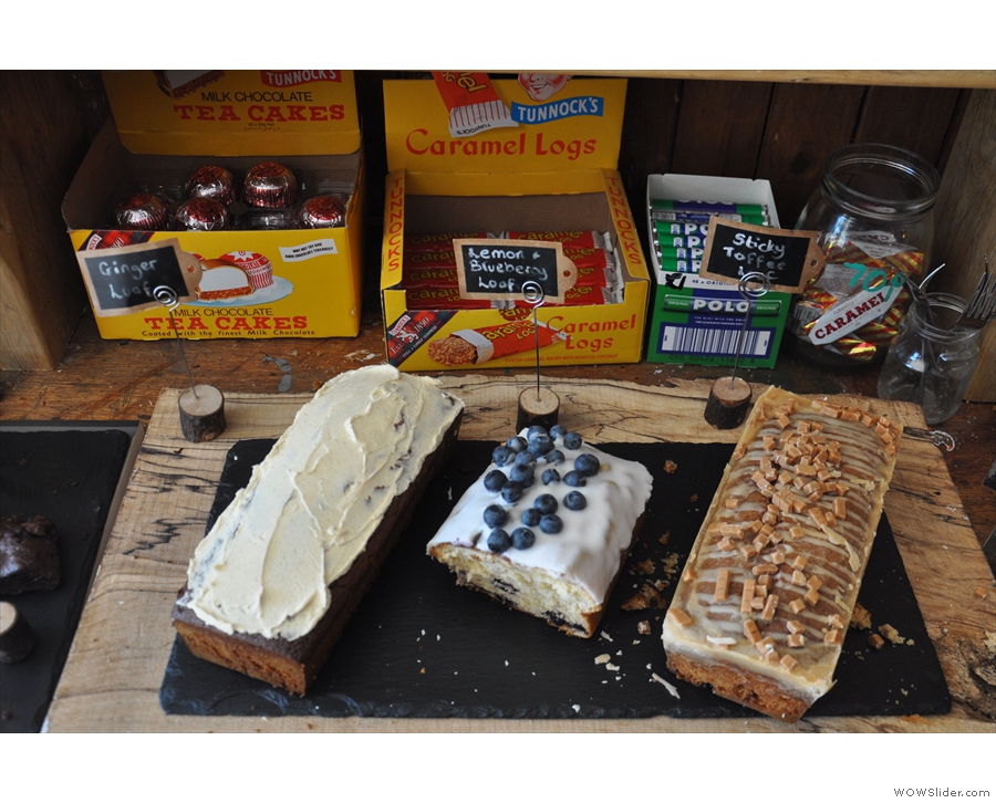 There's all sorts, such as these loaves and, behind them, Tunnock's tea cakes & caramel logs!