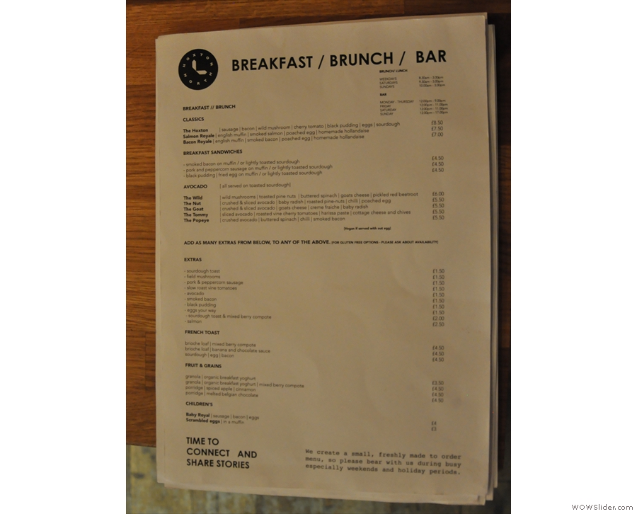 ... while this is the breakfast and brunch menu. Sadly I was just too late for brunch.