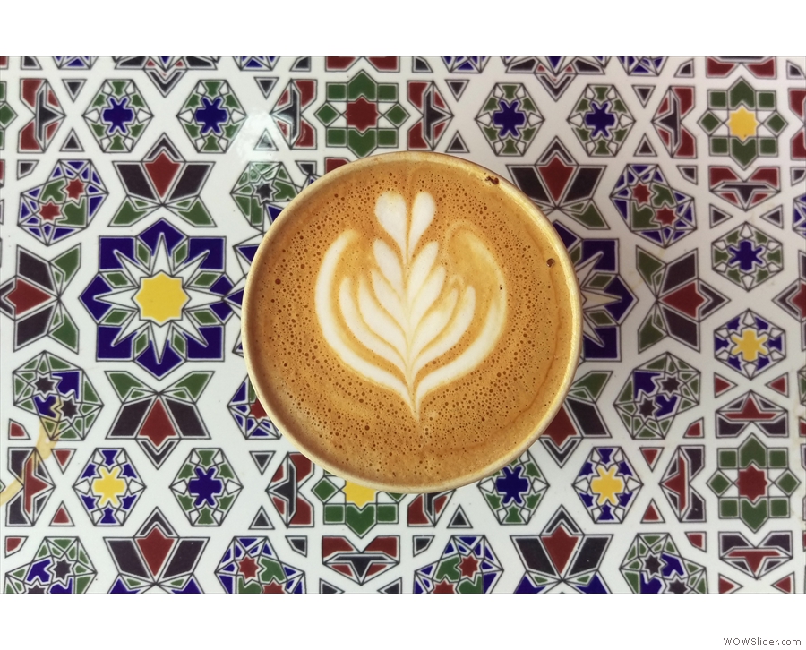 Check out that latte art. And the amazing tile!