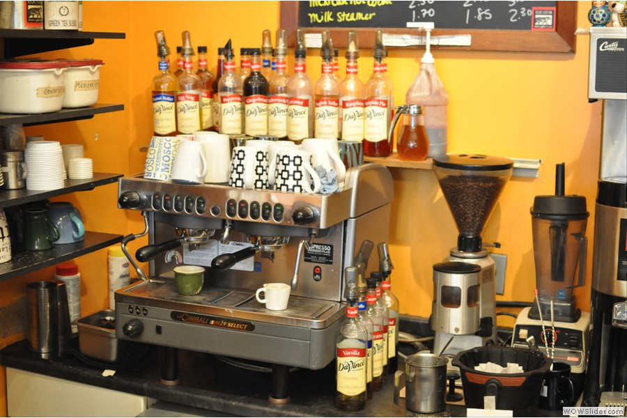 The espresso machine, tucked away at the back.