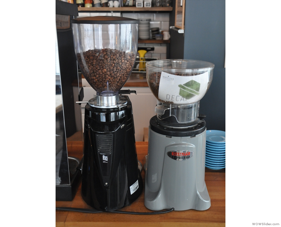 ... with a regularly-changing option on the main grinder, plus decaf on the second grinder.