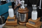 Some of Dhan's trophies. He's 5-time UK Latte Art Champion & was 4th in the world in 2016.