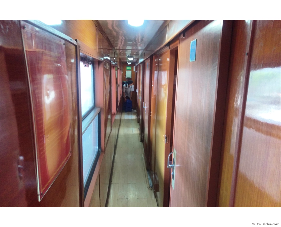 On the sleeper car and access to the compartment is by means of this long corridor.