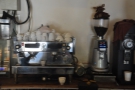 The espresso machine: a La Marzocco Linea, with paddles, plus a pair of grinders.