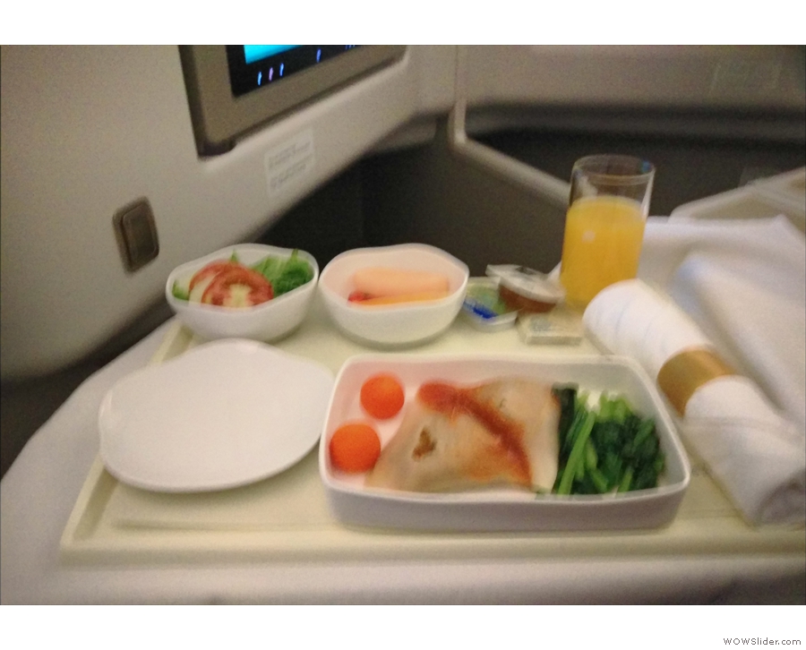 It was a short (1h 40m) flight, although we did get dinner (sorry for the poor photo).
