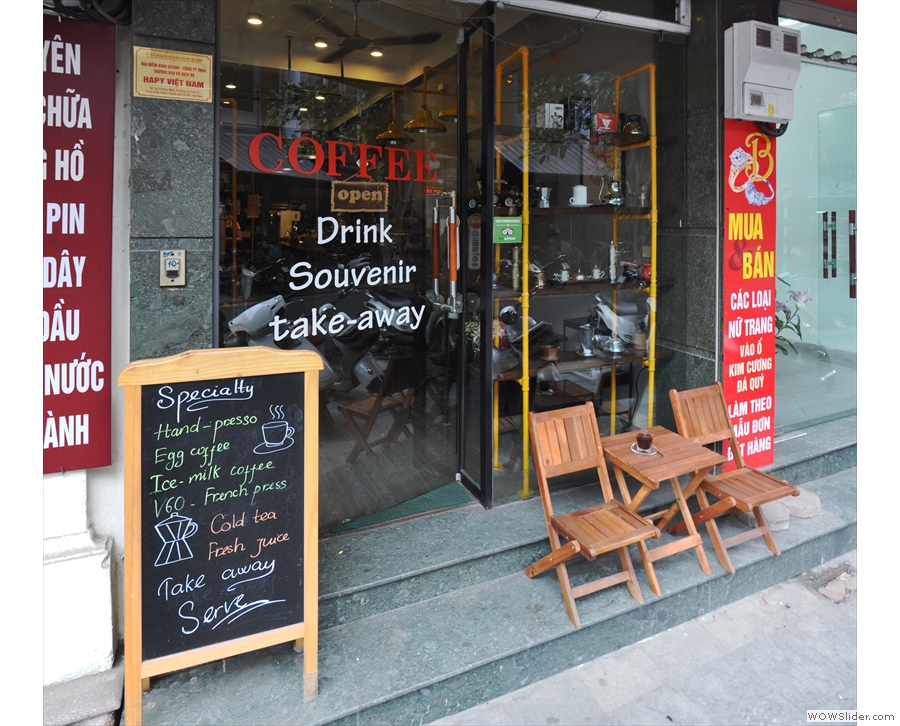 Like many Vietnamese coffee shops, a narrow, unassuming front hides delights within.