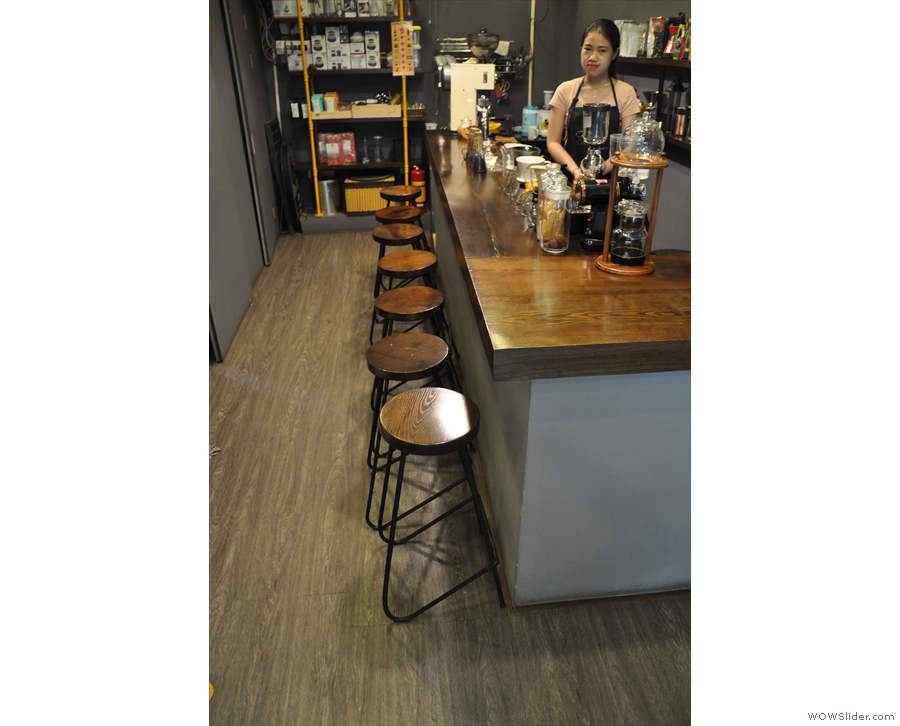 The only other downstairs seating is provided by these seven stools at the counter.