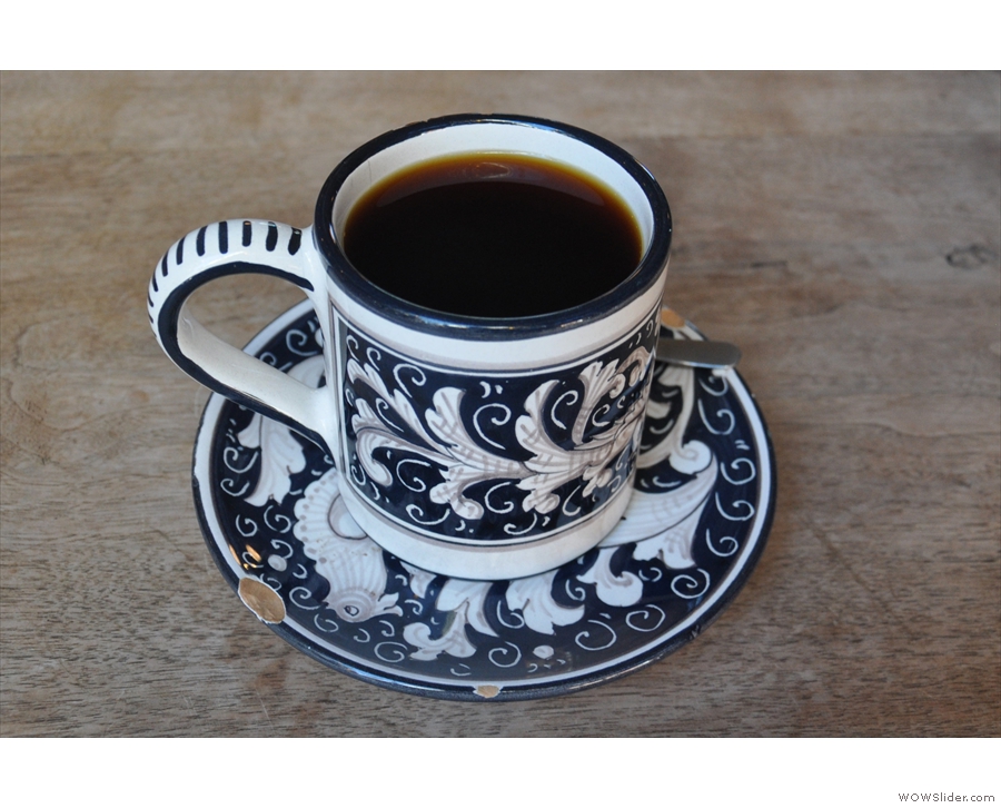 And here it is, in one of La Colombe’s much-loved cups, with matching saucer.