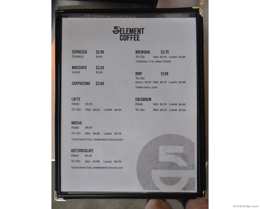 There's a printed (and concise) coffee menu...