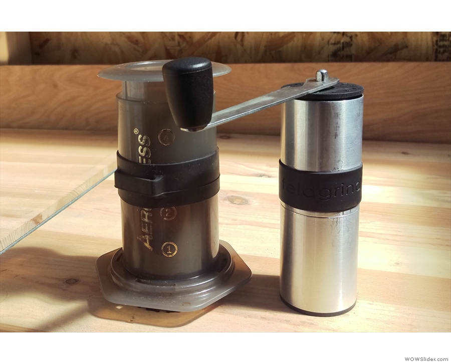 Look how small it is: the same size as an Aeropress! In fact, it's a little smaller...